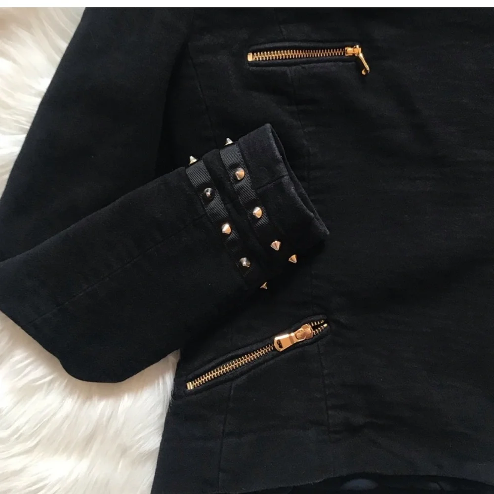 ZARA Trafaluc Spiked Cotton Velvet Asymmetrical Zip Front Utility Jacket Sz S - Picture 7 of 15